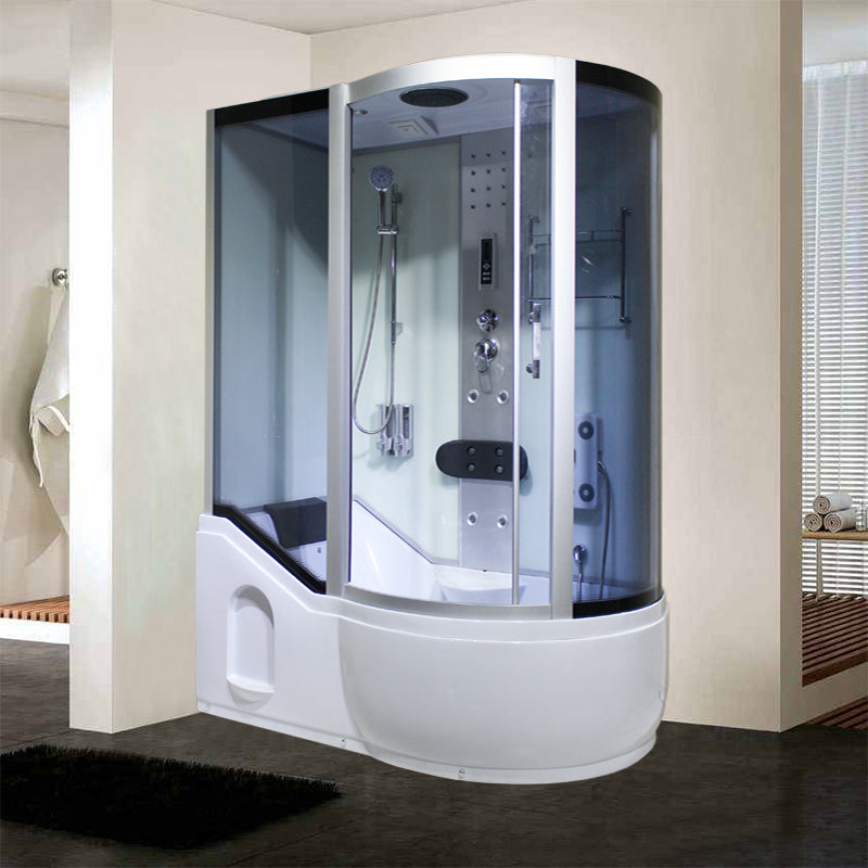 Single Sliding Tinted Tub & Shower Kit Framed Round Shower Kit 59"L x 35"W x 85"H Right White Clearhalo 'Bathroom Remodel & Bathroom Fixtures' 'Home Improvement' 'home_improvement' 'home_improvement_shower_stalls_enclosures' 'Shower Stalls & Enclosures' 'shower_stalls_enclosures' 'Showers & Bathtubs' 7352620