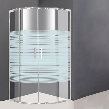 Silver Rounded Shower Stall Clear Tempered Glass Shower Stall with Door Handles Door Seal Not Included Striped Clearhalo 'Bathroom Remodel & Bathroom Fixtures' 'Home Improvement' 'home_improvement' 'home_improvement_shower_stalls_enclosures' 'Shower Stalls & Enclosures' 'shower_stalls_enclosures' 'Showers & Bathtubs' 7352640