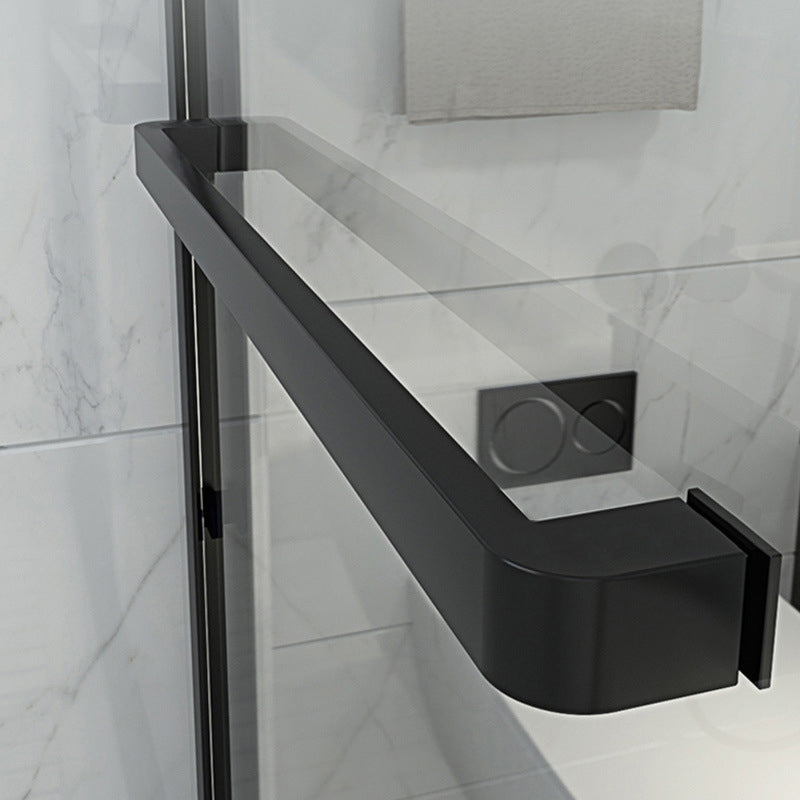 Framed Double Sliding Shower Bath Door Black Tempered Shower Doors Clearhalo 'Bathroom Remodel & Bathroom Fixtures' 'Home Improvement' 'home_improvement' 'home_improvement_shower_tub_doors' 'Shower and Tub Doors' 'shower_tub_doors' 'Showers & Bathtubs' 7352701