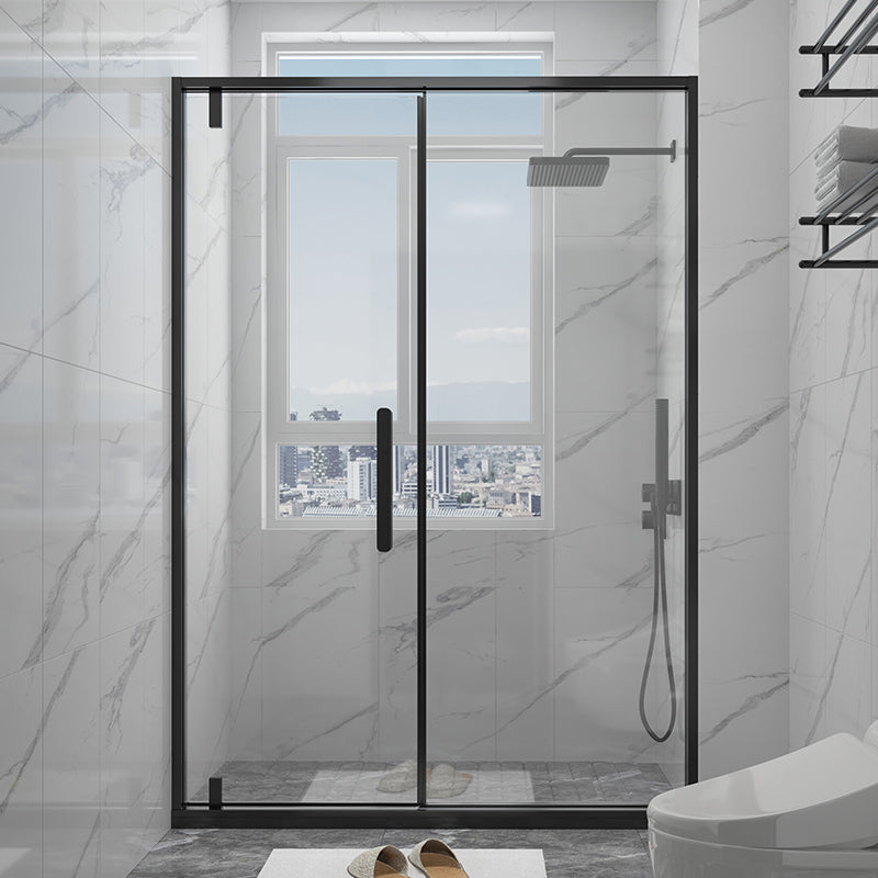 Narrow Bezel Transparent Shower Door Tempered Glass Shower Bath Door Black Left Clearhalo 'Bathroom Remodel & Bathroom Fixtures' 'Home Improvement' 'home_improvement' 'home_improvement_shower_tub_doors' 'Shower and Tub Doors' 'shower_tub_doors' 'Showers & Bathtubs' 7352716