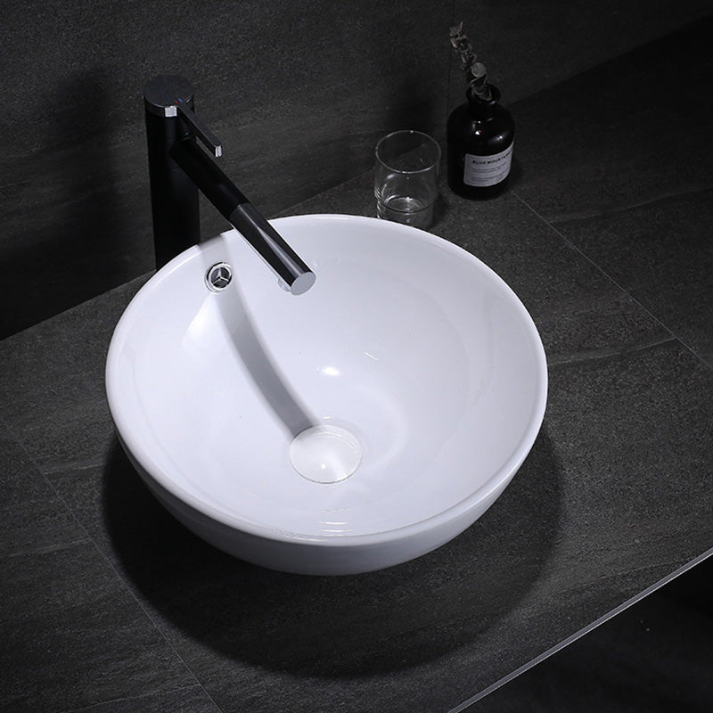 Modern Bathroom Sink with Pop-Up Drain Porcelain Round Vessel Lavatory Sink White Round Swivel Faucet Clearhalo 'Bathroom Remodel & Bathroom Fixtures' 'Bathroom Sinks & Faucet Components' 'Bathroom Sinks' 'bathroom_sink' 'Home Improvement' 'home_improvement' 'home_improvement_bathroom_sink' 7353004