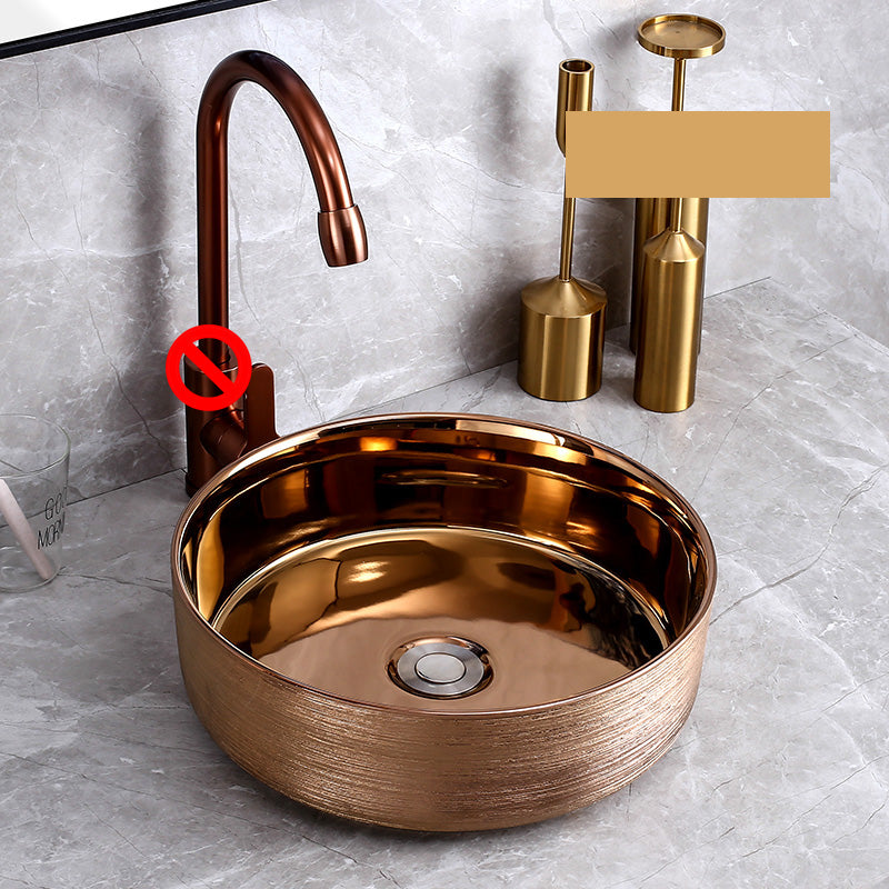 Modern Bathroom Sink with Pop-Up Drain Porcelain Round Vessel Bathroom Sink without Faucet Rose Gold Clearhalo 'Bathroom Remodel & Bathroom Fixtures' 'Bathroom Sinks & Faucet Components' 'Bathroom Sinks' 'bathroom_sink' 'Home Improvement' 'home_improvement' 'home_improvement_bathroom_sink' 7353014
