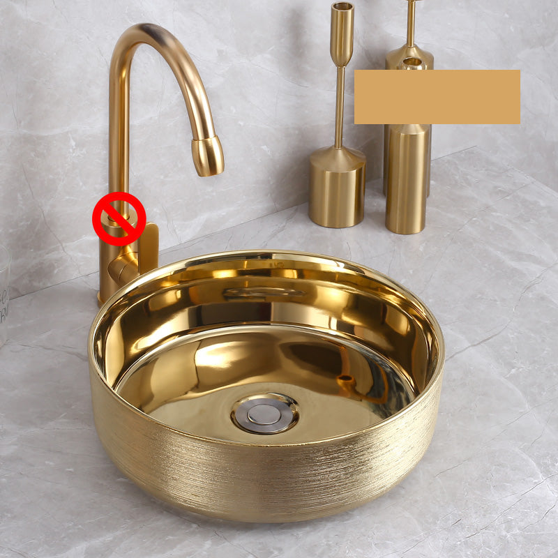 Modern Bathroom Sink with Pop-Up Drain Porcelain Round Vessel Bathroom Sink without Faucet Champagne Gold Clearhalo 'Bathroom Remodel & Bathroom Fixtures' 'Bathroom Sinks & Faucet Components' 'Bathroom Sinks' 'bathroom_sink' 'Home Improvement' 'home_improvement' 'home_improvement_bathroom_sink' 7353016