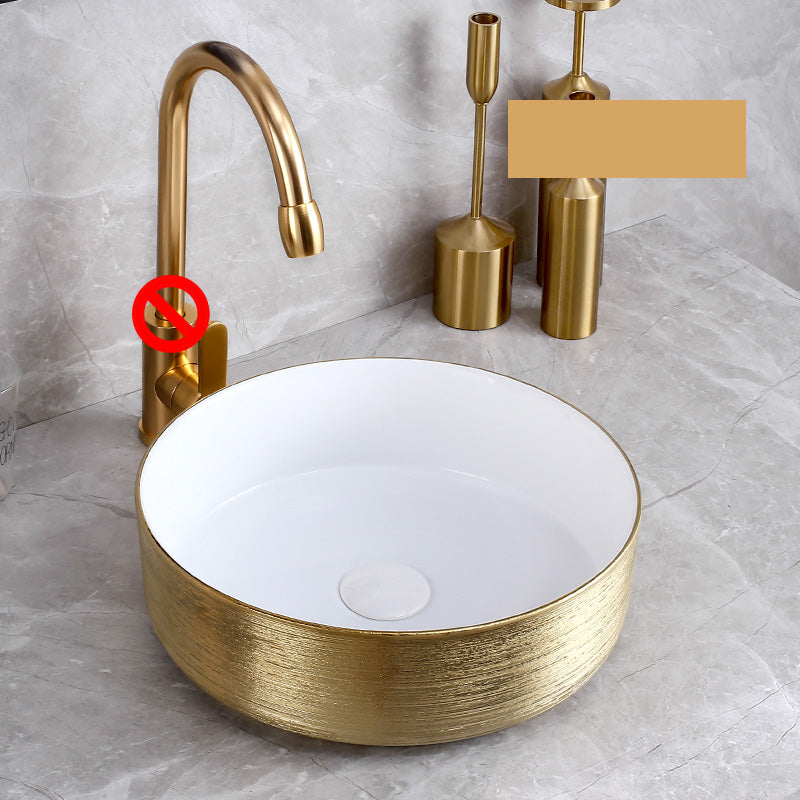Modern Bathroom Sink with Pop-Up Drain Porcelain Round Vessel Bathroom Sink without Faucet Champagne Clearhalo 'Bathroom Remodel & Bathroom Fixtures' 'Bathroom Sinks & Faucet Components' 'Bathroom Sinks' 'bathroom_sink' 'Home Improvement' 'home_improvement' 'home_improvement_bathroom_sink' 7353019