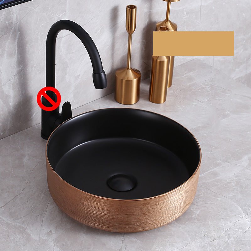 Modern Bathroom Sink with Pop-Up Drain Porcelain Round Vessel Bathroom Sink without Faucet 14"L x 14"W x 5"H Black-Rose Gold Clearhalo 'Bathroom Remodel & Bathroom Fixtures' 'Bathroom Sinks & Faucet Components' 'Bathroom Sinks' 'bathroom_sink' 'Home Improvement' 'home_improvement' 'home_improvement_bathroom_sink' 7353025