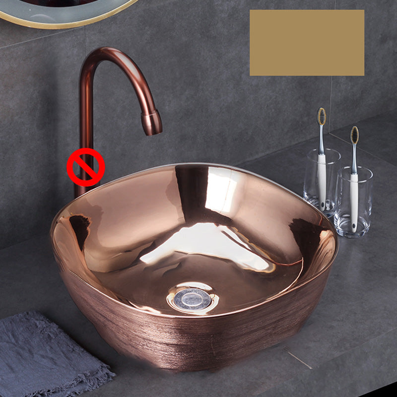 Modern Bathroom Sink with Pop-Up Drain Porcelain Round Vessel Bathroom Sink without Faucet 17"L x 17"W x 6"H Rose Gold Clearhalo 'Bathroom Remodel & Bathroom Fixtures' 'Bathroom Sinks & Faucet Components' 'Bathroom Sinks' 'bathroom_sink' 'Home Improvement' 'home_improvement' 'home_improvement_bathroom_sink' 7353027