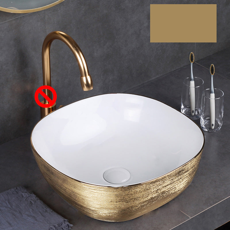 Modern Bathroom Sink with Pop-Up Drain Porcelain Round Vessel Bathroom Sink without Faucet 17"L x 17"W x 6"H Champagne Clearhalo 'Bathroom Remodel & Bathroom Fixtures' 'Bathroom Sinks & Faucet Components' 'Bathroom Sinks' 'bathroom_sink' 'Home Improvement' 'home_improvement' 'home_improvement_bathroom_sink' 7353030