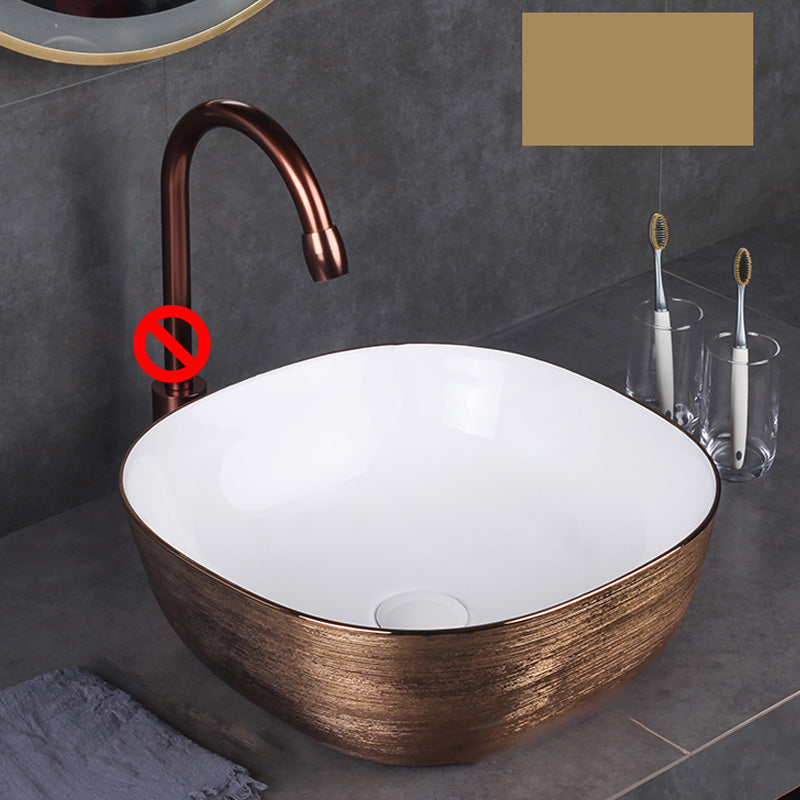 Modern Bathroom Sink with Pop-Up Drain Porcelain Round Vessel Bathroom Sink without Faucet 17"L x 17"W x 6"H White-Rose Gold Clearhalo 'Bathroom Remodel & Bathroom Fixtures' 'Bathroom Sinks & Faucet Components' 'Bathroom Sinks' 'bathroom_sink' 'Home Improvement' 'home_improvement' 'home_improvement_bathroom_sink' 7353031