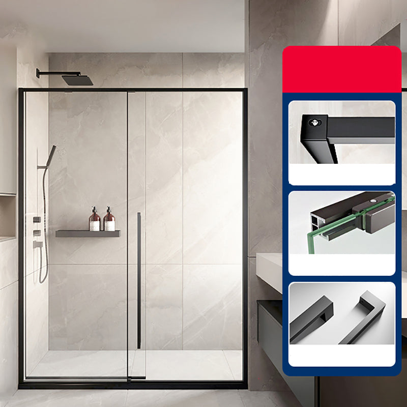 Silver Single Sliding Shower Bath Door Metal Semi-Frameless Shower Door Black Left Clearhalo 'Bathroom Remodel & Bathroom Fixtures' 'Home Improvement' 'home_improvement' 'home_improvement_shower_tub_doors' 'Shower and Tub Doors' 'shower_tub_doors' 'Showers & Bathtubs' 7353138