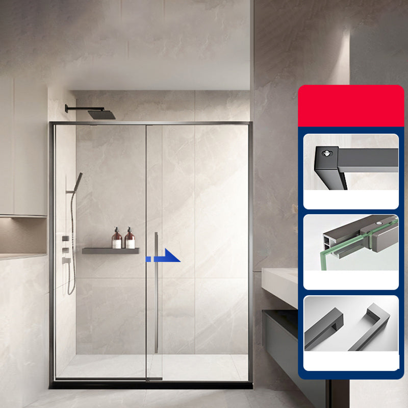 Silver Single Sliding Shower Bath Door Metal Semi-Frameless Shower Door Grey Left Clearhalo 'Bathroom Remodel & Bathroom Fixtures' 'Home Improvement' 'home_improvement' 'home_improvement_shower_tub_doors' 'Shower and Tub Doors' 'shower_tub_doors' 'Showers & Bathtubs' 7353139