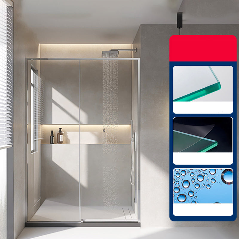 Silver Single Sliding Shower Bath Door Metal Semi-Frameless Shower Door Silver Left Clearhalo 'Bathroom Remodel & Bathroom Fixtures' 'Home Improvement' 'home_improvement' 'home_improvement_shower_tub_doors' 'Shower and Tub Doors' 'shower_tub_doors' 'Showers & Bathtubs' 7353141