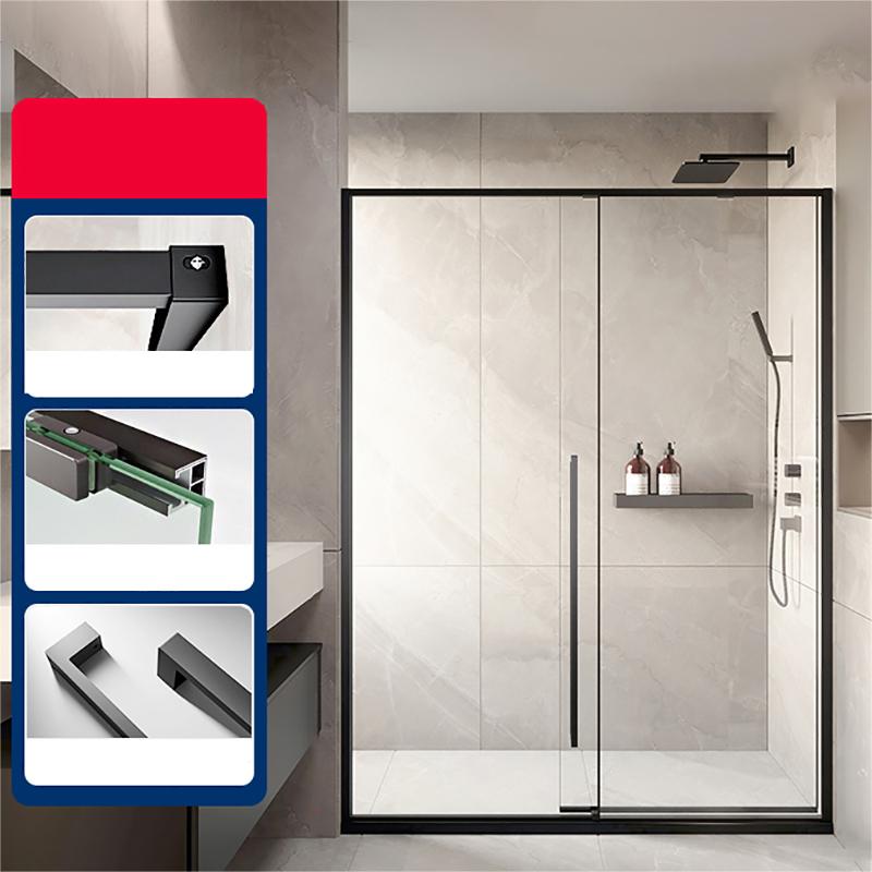Silver Single Sliding Shower Bath Door Metal Semi-Frameless Shower Door Black Right Clearhalo 'Bathroom Remodel & Bathroom Fixtures' 'Home Improvement' 'home_improvement' 'home_improvement_shower_tub_doors' 'Shower and Tub Doors' 'shower_tub_doors' 'Showers & Bathtubs' 7353143