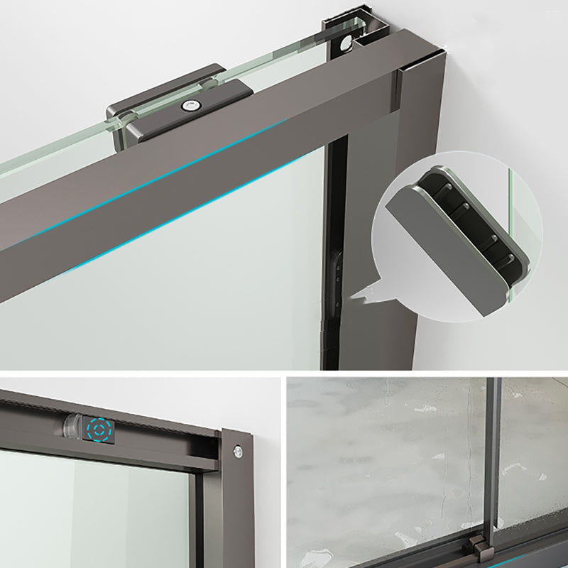 Silver Single Sliding Shower Bath Door Metal Semi-Frameless Shower Door Clearhalo 'Bathroom Remodel & Bathroom Fixtures' 'Home Improvement' 'home_improvement' 'home_improvement_shower_tub_doors' 'Shower and Tub Doors' 'shower_tub_doors' 'Showers & Bathtubs' 7353148