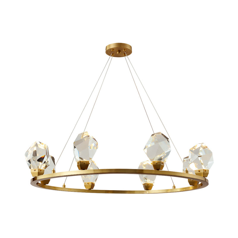 Halo Ring Faceted Crystal Pendant Light Modernism 6/8 Lights Brass Finish Ceiling Chandelier Clearhalo 'Ceiling Lights' 'Chandeliers' 'Modern Chandeliers' 'Modern' Lighting' 735328