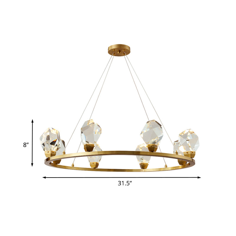 Halo Ring Faceted Crystal Pendant Light Modernism 6/8 Lights Brass Finish Ceiling Chandelier Clearhalo 'Ceiling Lights' 'Chandeliers' 'Modern Chandeliers' 'Modern' Lighting' 735329