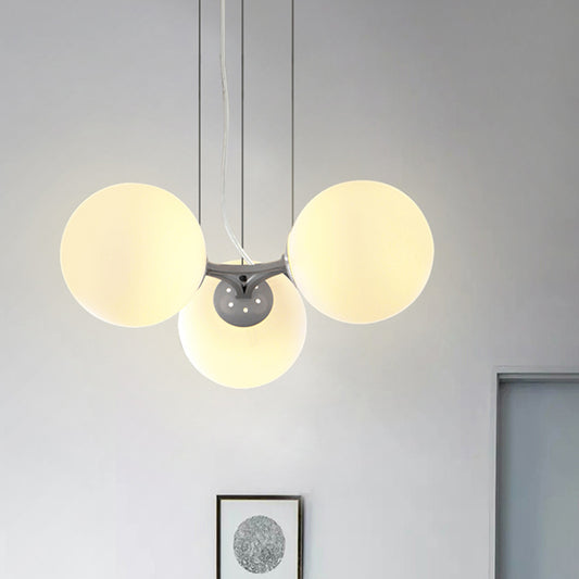 Milk White Glass Global Ceiling Chandelier Modernist 3-Head Suspended Pendant Light Clearhalo 'Ceiling Lights' 'Chandeliers' 'Close To Ceiling Lights' 'Glass shade' 'Glass' 'Modern Chandeliers' 'Modern' Lighting' 735343