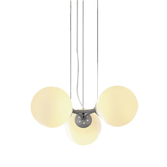 Milk White Glass Global Ceiling Chandelier Modernist 3-Head Suspended Pendant Light Clearhalo 'Ceiling Lights' 'Chandeliers' 'Close To Ceiling Lights' 'Glass shade' 'Glass' 'Modern Chandeliers' 'Modern' Lighting' 735344
