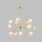 Spherical Chandelier Light Fixture Postmodern Smoke Gray/Cognac Glass 15 Bulbs Gold Arced Ceiling Lamp Clearhalo 'Ceiling Lights' 'Chandeliers' 'Modern Chandeliers' 'Modern' Lighting' 735404