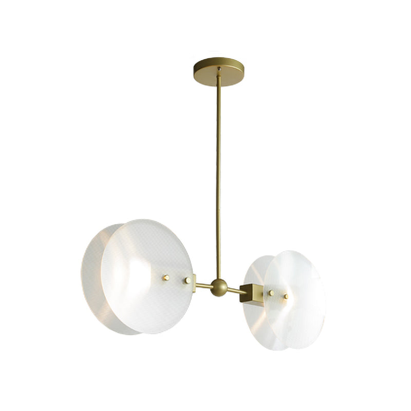Acrylic Round Panel Chandelier Light Postmodern 2/3 Bulbs Gold Finish Hanging Ceiling Lamp Clearhalo 'Ceiling Lights' 'Chandeliers' 'Modern Chandeliers' 'Modern' Lighting' 735416