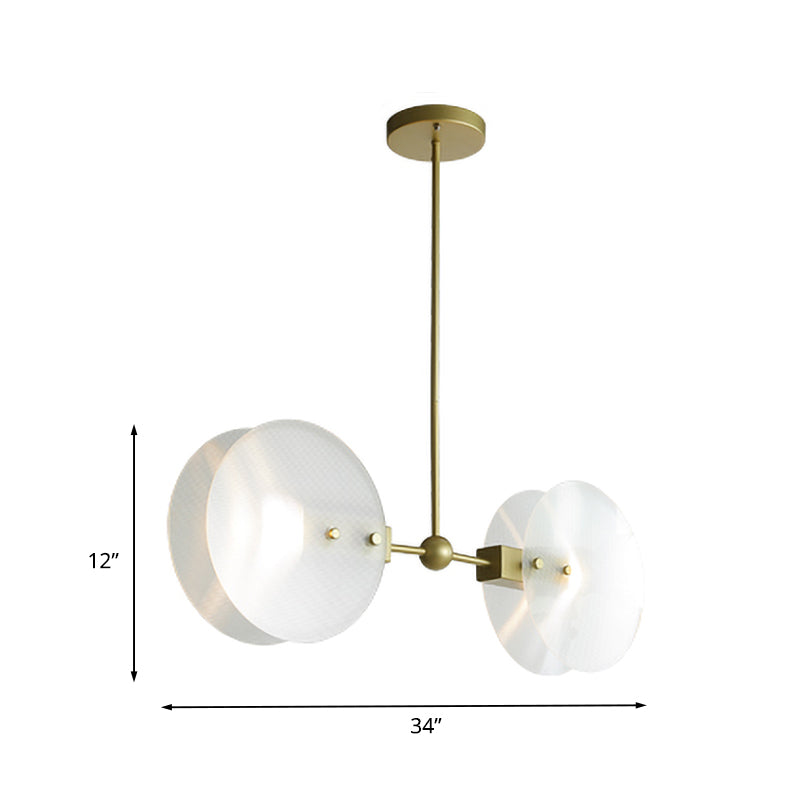 Acrylic Round Panel Chandelier Light Postmodern 2/3 Bulbs Gold Finish Hanging Ceiling Lamp Clearhalo 'Ceiling Lights' 'Chandeliers' 'Modern Chandeliers' 'Modern' Lighting' 735418