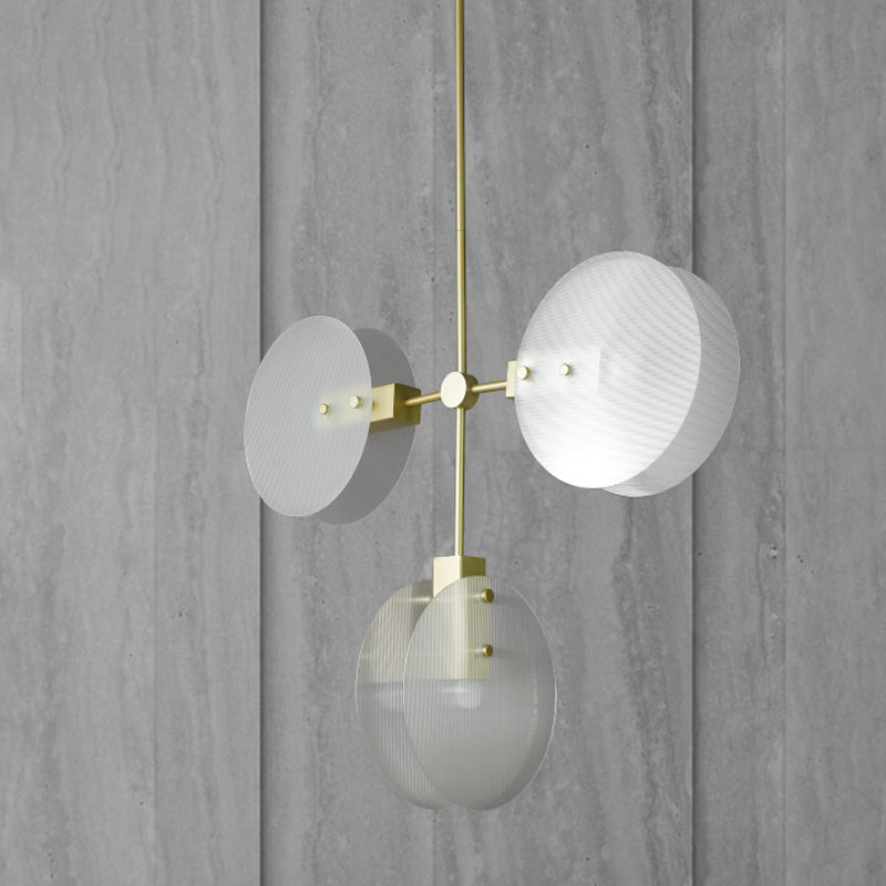 Acrylic Round Panel Chandelier Light Postmodern 2/3 Bulbs Gold Finish Hanging Ceiling Lamp 3 Gold Clearhalo 'Ceiling Lights' 'Chandeliers' 'Modern Chandeliers' 'Modern' Lighting' 735419