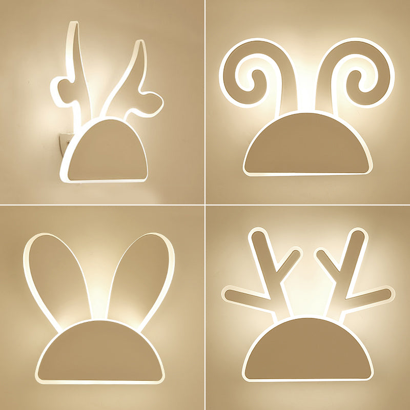 White Finish Rabbit Wall Light Animal Cute Acrylic LED Wall Sconce for ...