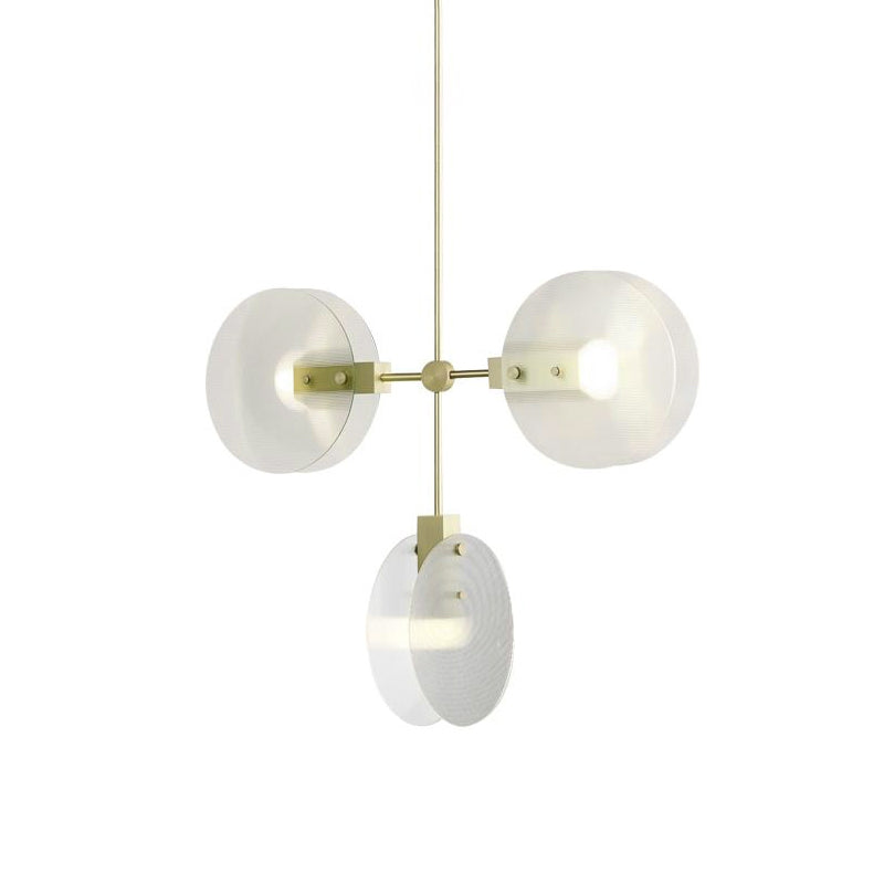 Acrylic Round Panel Chandelier Light Postmodern 2/3 Bulbs Gold Finish Hanging Ceiling Lamp Clearhalo 'Ceiling Lights' 'Chandeliers' 'Modern Chandeliers' 'Modern' Lighting' 735422