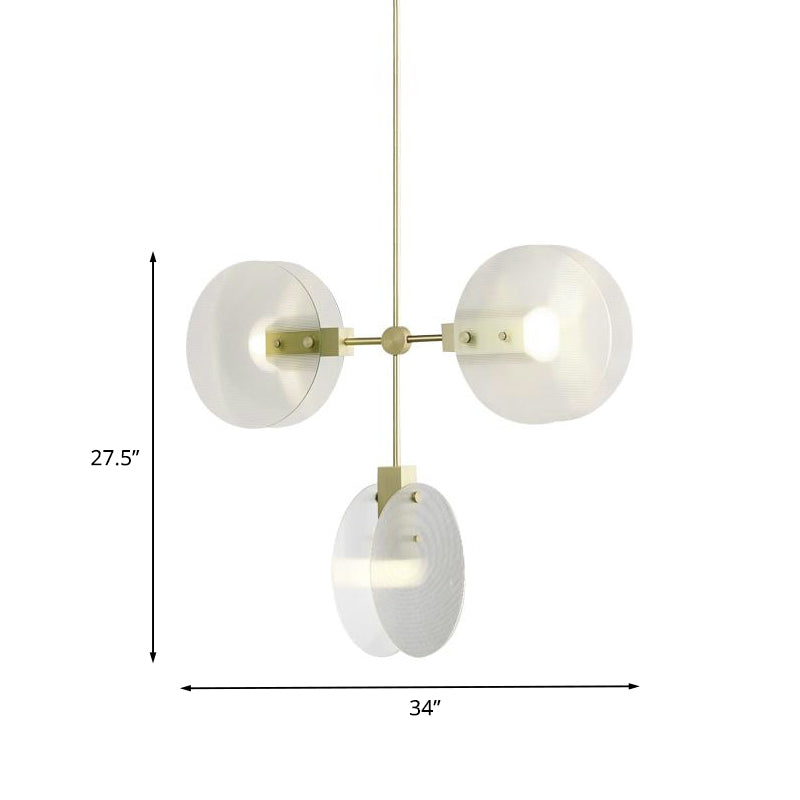 Acrylic Round Panel Chandelier Light Postmodern 2/3 Bulbs Gold Finish Hanging Ceiling Lamp Clearhalo 'Ceiling Lights' 'Chandeliers' 'Modern Chandeliers' 'Modern' Lighting' 735423