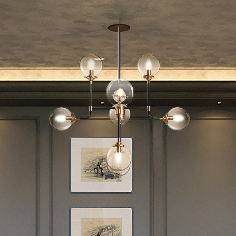 Post Modern Global Ceiling Chandelier Clear Glass 8/12 Lights Living Room Hanging Light Fixture in Black 8 Black Clearhalo 'Ceiling Lights' 'Chandeliers' 'Modern Chandeliers' 'Modern' Lighting' 735424