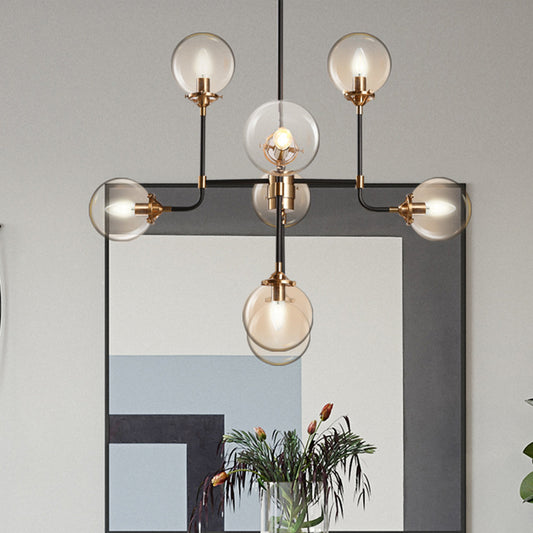 Post Modern Global Ceiling Chandelier Clear Glass 8/12 Lights Living Room Hanging Light Fixture in Black Clearhalo 'Ceiling Lights' 'Chandeliers' 'Modern Chandeliers' 'Modern' Lighting' 735425