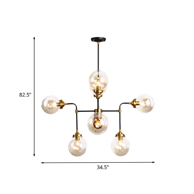 Post Modern Global Ceiling Chandelier Clear Glass 8/12 Lights Living Room Hanging Light Fixture in Black Clearhalo 'Ceiling Lights' 'Chandeliers' 'Modern Chandeliers' 'Modern' Lighting' 735427