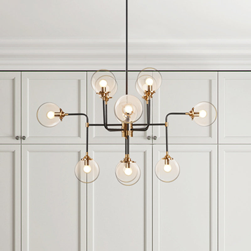 Post Modern Global Ceiling Chandelier Clear Glass 8/12 Lights Living Room Hanging Light Fixture in Black 12 Black Clearhalo 'Ceiling Lights' 'Chandeliers' 'Modern Chandeliers' 'Modern' Lighting' 735428