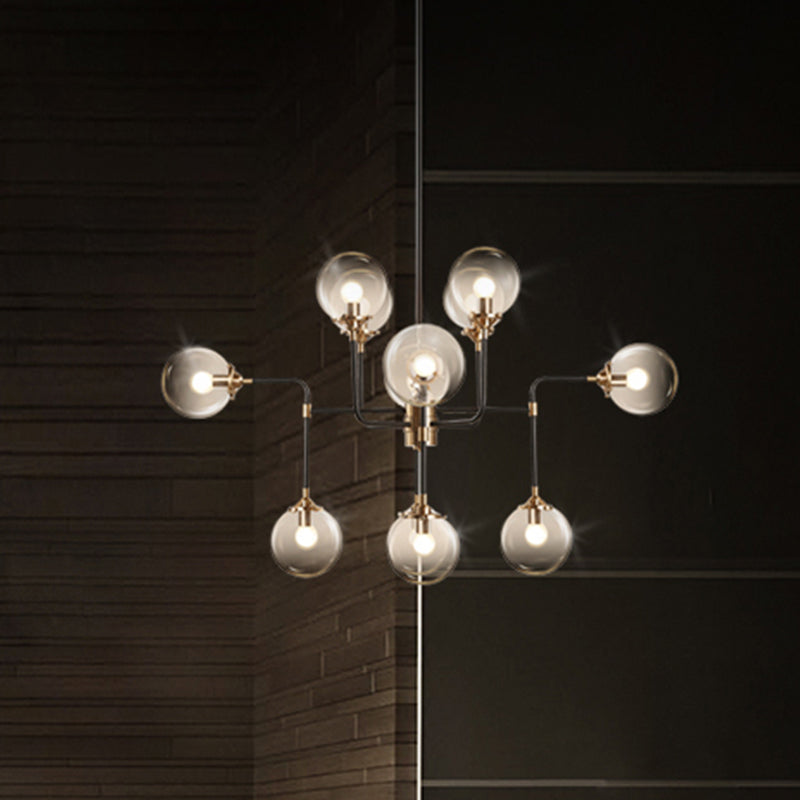 Post Modern Global Ceiling Chandelier Clear Glass 8/12 Lights Living Room Hanging Light Fixture in Black Clearhalo 'Ceiling Lights' 'Chandeliers' 'Modern Chandeliers' 'Modern' Lighting' 735429