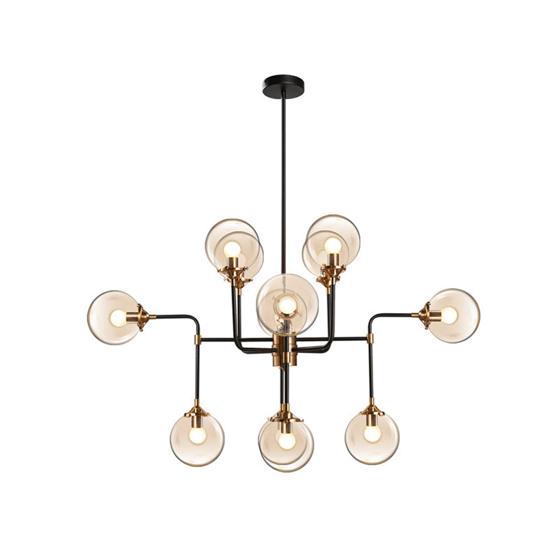 Post Modern Global Ceiling Chandelier Clear Glass 8/12 Lights Living Room Hanging Light Fixture in Black Clearhalo 'Ceiling Lights' 'Chandeliers' 'Modern Chandeliers' 'Modern' Lighting' 735430