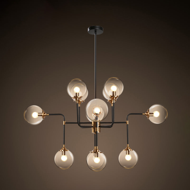Post Modern Global Ceiling Chandelier Clear Glass 8/12 Lights Living Room Hanging Light Fixture in Black Clearhalo 'Ceiling Lights' 'Chandeliers' 'Modern Chandeliers' 'Modern' Lighting' 735431