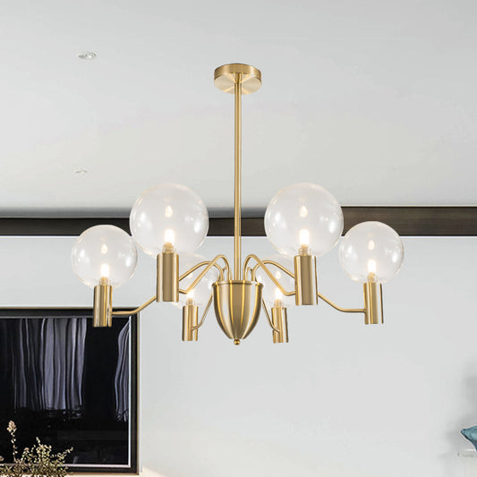 Postmodern 6-Light Hanging Chandelier Gold Finish Spherical Suspension Pendant with Clear Glass Shade Clearhalo 'Ceiling Lights' 'Chandeliers' 'Modern Chandeliers' 'Modern' Lighting' 735434