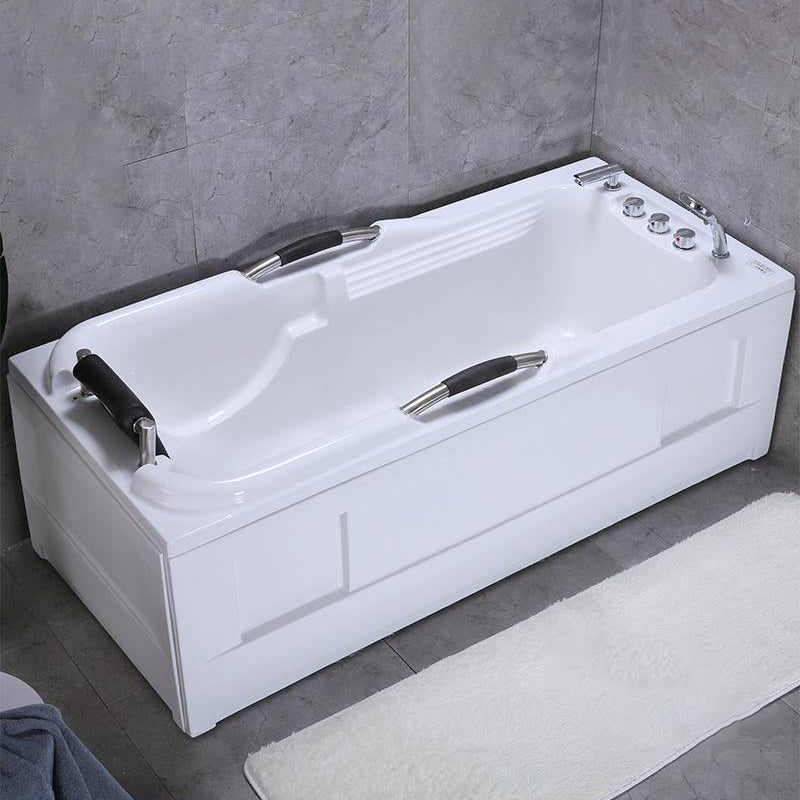 Freestanding Acrylic Rectangular Bathtub Modern Soaking White Bath Right Tub with Silver 5-Piece Set Clearhalo 'Bathroom Remodel & Bathroom Fixtures' 'Bathtubs' 'Home Improvement' 'home_improvement' 'home_improvement_bathtubs' 'Showers & Bathtubs' 7354412