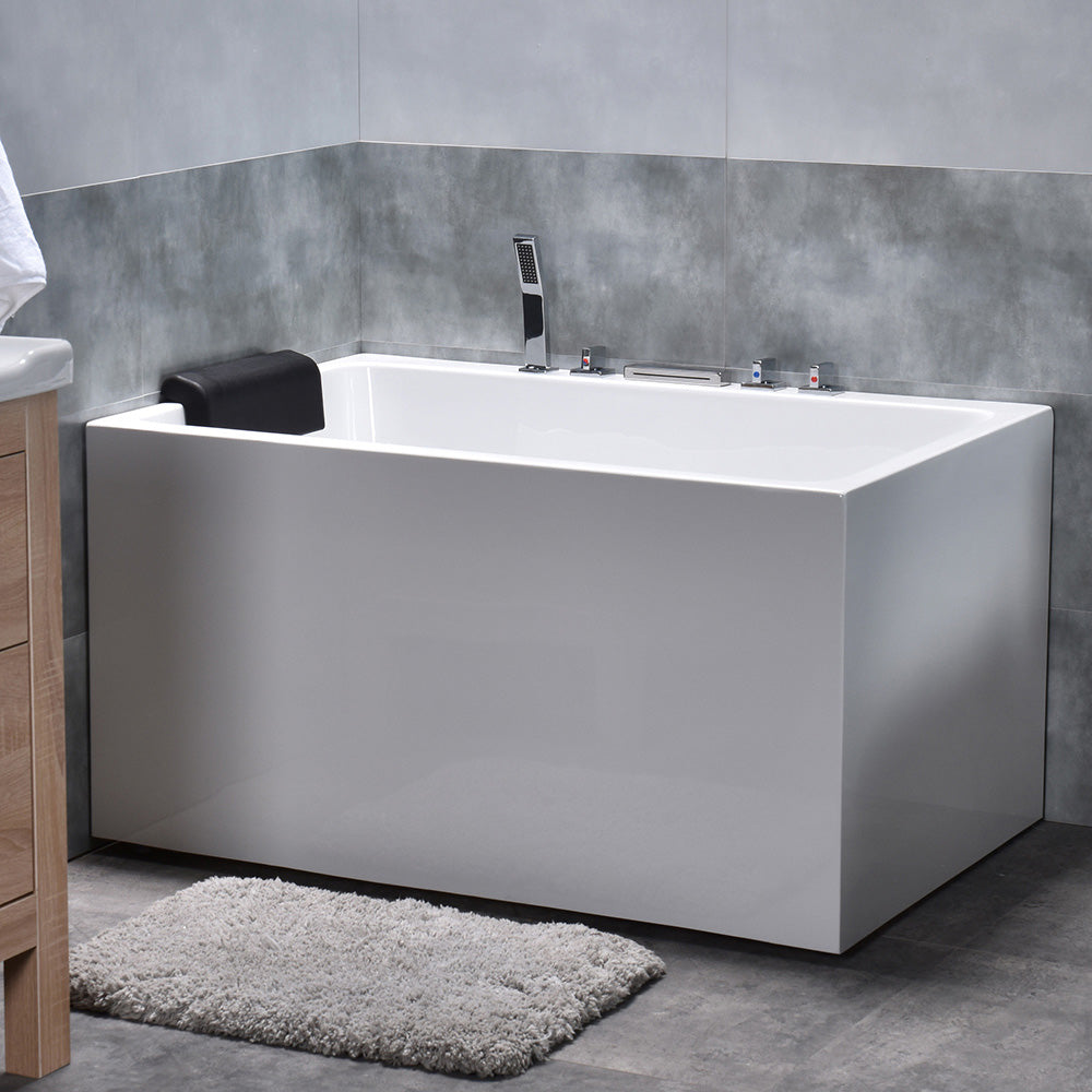 Modern Rectangular Bathtub Acrylic Center Soaking White Bath Tub with Silver 5-Piece Set Clearhalo 'Bathroom Remodel & Bathroom Fixtures' 'Bathtubs' 'Home Improvement' 'home_improvement' 'home_improvement_bathtubs' 'Showers & Bathtubs' 7354465