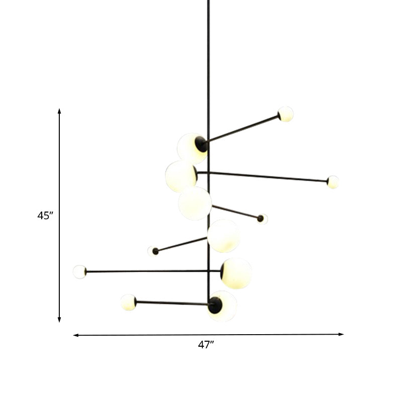 Spiral Linear Iron Chandelier Lighting Modernism 12 Lights Black Hanging Pendant for Restaurant Clearhalo 'Ceiling Lights' 'Chandeliers' 'Modern Chandeliers' 'Modern' Lighting' 735453