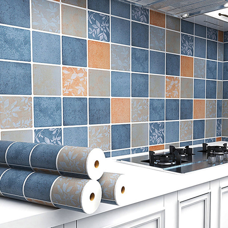 Grid Mosaic Peel & Stick Tile Water-resistant Kitchen Wallpaper Blue Clearhalo 'Flooring 'Home Improvement' 'home_improvement' 'home_improvement_peel_stick_blacksplash' 'Peel & Stick Backsplash Tile' 'peel_stick_blacksplash' 'Walls & Ceilings' Walls and Ceiling' 7354709