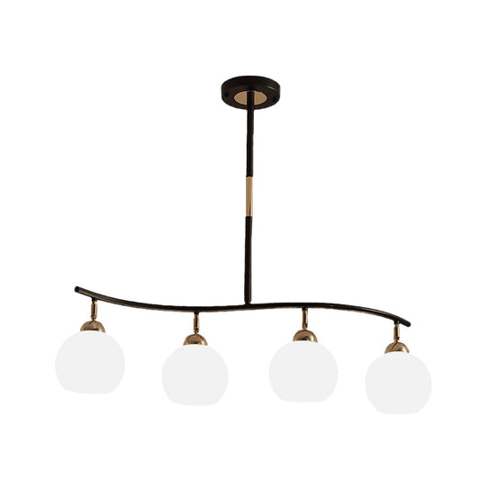 Waving Linear Chandelier Modern Metal 4-Head Black Hanging Light Fixture with Sphere Opal Glass Shade Clearhalo 'Ceiling Lights' 'Chandeliers' 'Modern Chandeliers' 'Modern' Lighting' 735557