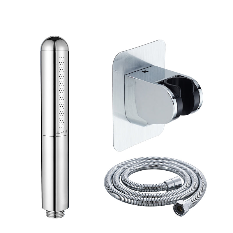 Simple Handheld Shower Head Square 304 Stainless Steel Shower Head Cylinder Shower & Hose & Hole-free Wall Seat 1.5 meter Hose Clearhalo 'Bathroom Remodel & Bathroom Fixtures' 'Home Improvement' 'home_improvement' 'home_improvement_shower_heads' 'Shower Heads' 'shower_heads' 'Showers & Bathtubs Plumbing' 'Showers & Bathtubs' 7356568