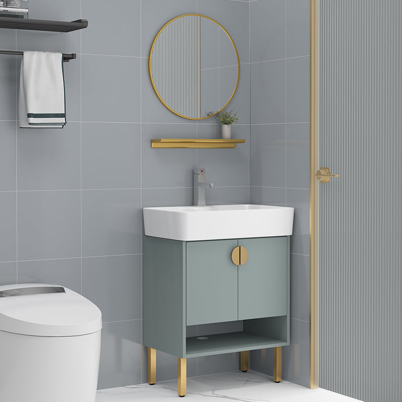 Rectangular Glam Sink Vanity Green Ceramic Single-Sink Freestanding Vanity Set Clearhalo 'Bathroom Remodel & Bathroom Fixtures' 'Bathroom Vanities' 'bathroom_vanities' 'Home Improvement' 'home_improvement' 'home_improvement_bathroom_vanities' 7356804