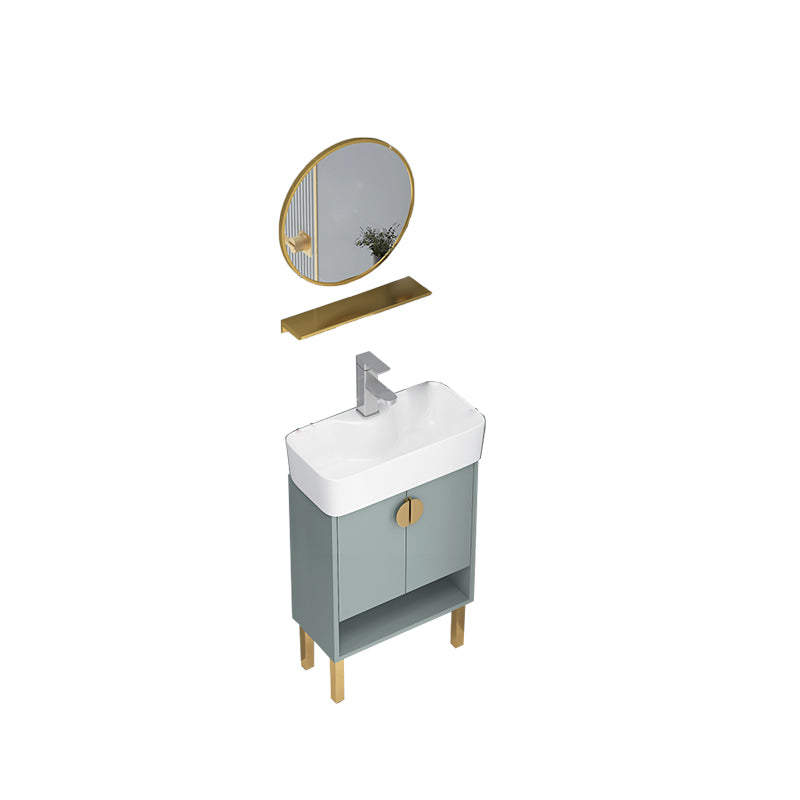 Rectangular Glam Sink Vanity Green Ceramic Single-Sink Freestanding Vanity Set Vanity & Faucet & Mirrors 20"L x 10"W x 33"H Clearhalo 'Bathroom Remodel & Bathroom Fixtures' 'Bathroom Vanities' 'bathroom_vanities' 'Home Improvement' 'home_improvement' 'home_improvement_bathroom_vanities' 7356809
