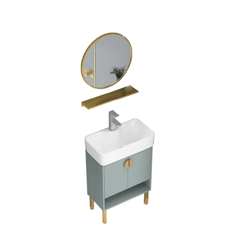 Rectangular Glam Sink Vanity Green Ceramic Single-Sink Freestanding Vanity Set Vanity & Faucet & Mirrors 22"L x 12"W x 33"H Clearhalo 'Bathroom Remodel & Bathroom Fixtures' 'Bathroom Vanities' 'bathroom_vanities' 'Home Improvement' 'home_improvement' 'home_improvement_bathroom_vanities' 7356811