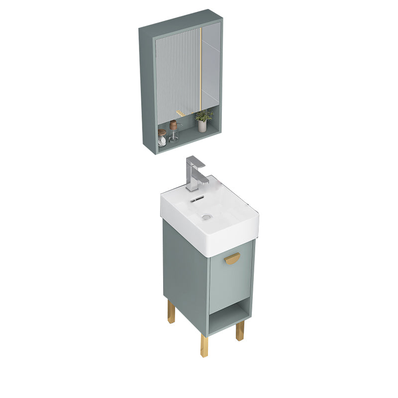 Rectangular Glam Sink Vanity Green Ceramic Single-Sink Freestanding Vanity Set Vanity & Faucet & Mirror Cabinet 11.8"L x 15.7"W x 33.1"H Clearhalo 'Bathroom Remodel & Bathroom Fixtures' 'Bathroom Vanities' 'bathroom_vanities' 'Home Improvement' 'home_improvement' 'home_improvement_bathroom_vanities' 7356815