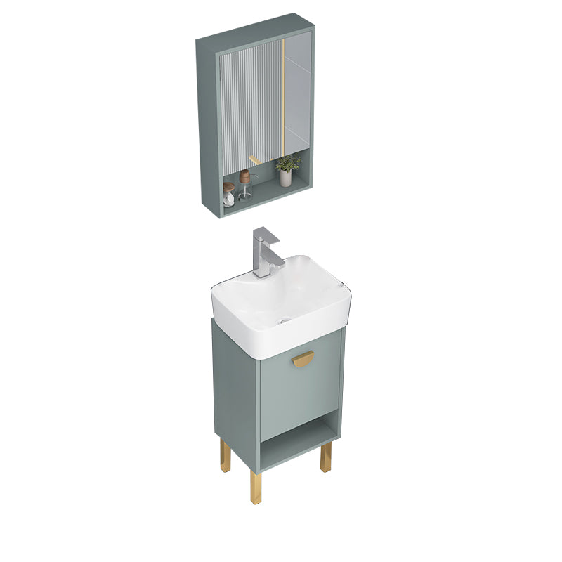 Rectangular Glam Sink Vanity Green Ceramic Single-Sink Freestanding Vanity Set Vanity & Faucet & Mirror Cabinet 16"L x 12"W x 33"H Clearhalo 'Bathroom Remodel & Bathroom Fixtures' 'Bathroom Vanities' 'bathroom_vanities' 'Home Improvement' 'home_improvement' 'home_improvement_bathroom_vanities' 7356817