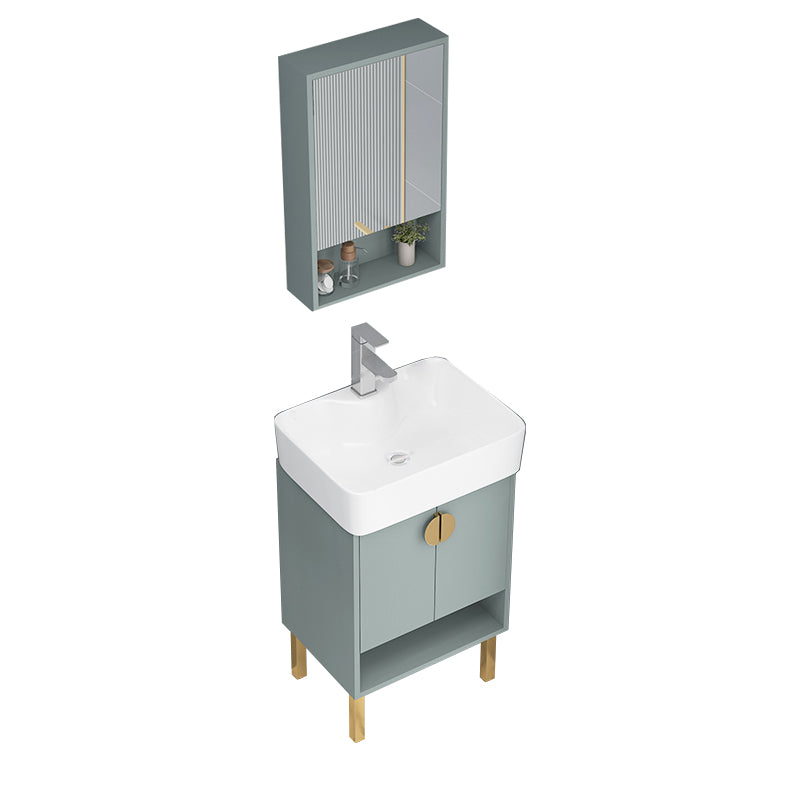 Rectangular Glam Sink Vanity Green Ceramic Single-Sink Freestanding Vanity Set Vanity & Faucet & Mirror Cabinet 19"L x 15"W x 33"H Clearhalo 'Bathroom Remodel & Bathroom Fixtures' 'Bathroom Vanities' 'bathroom_vanities' 'Home Improvement' 'home_improvement' 'home_improvement_bathroom_vanities' 7356819
