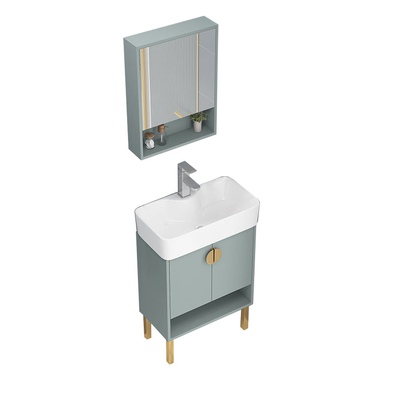 Rectangular Glam Sink Vanity Green Ceramic Single-Sink Freestanding Vanity Set Vanity & Faucet & Mirror Cabinet 22"L x 12"W x 33"H Clearhalo 'Bathroom Remodel & Bathroom Fixtures' 'Bathroom Vanities' 'bathroom_vanities' 'Home Improvement' 'home_improvement' 'home_improvement_bathroom_vanities' 7356822