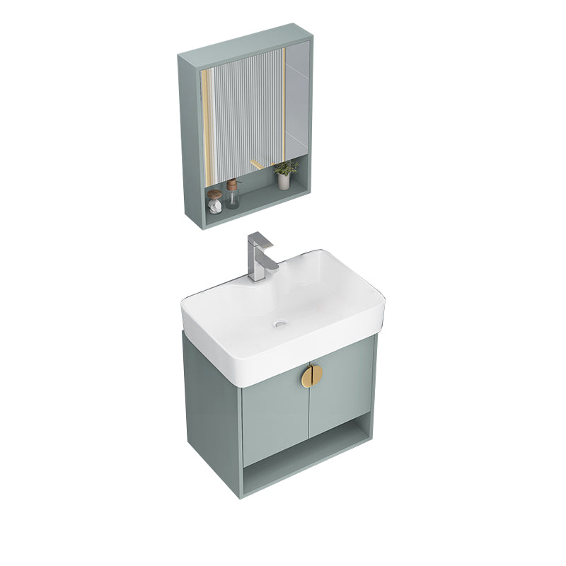 Rectangular Glam Sink Vanity Green Ceramic Single-Sink Freestanding Vanity Set Vanity & Faucet & Mirror Cabinet 31.9"L x 16.1"W x 33.1"H Clearhalo 'Bathroom Remodel & Bathroom Fixtures' 'Bathroom Vanities' 'bathroom_vanities' 'Home Improvement' 'home_improvement' 'home_improvement_bathroom_vanities' 7356823